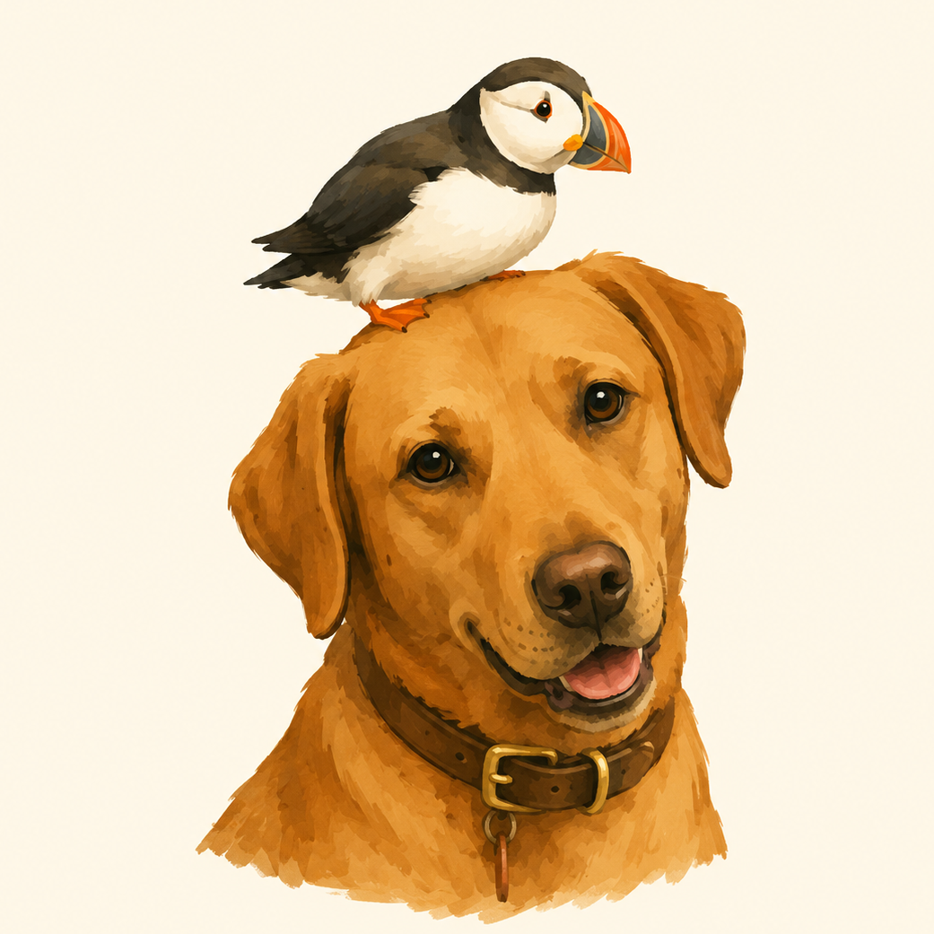 Puffin, the red labrador