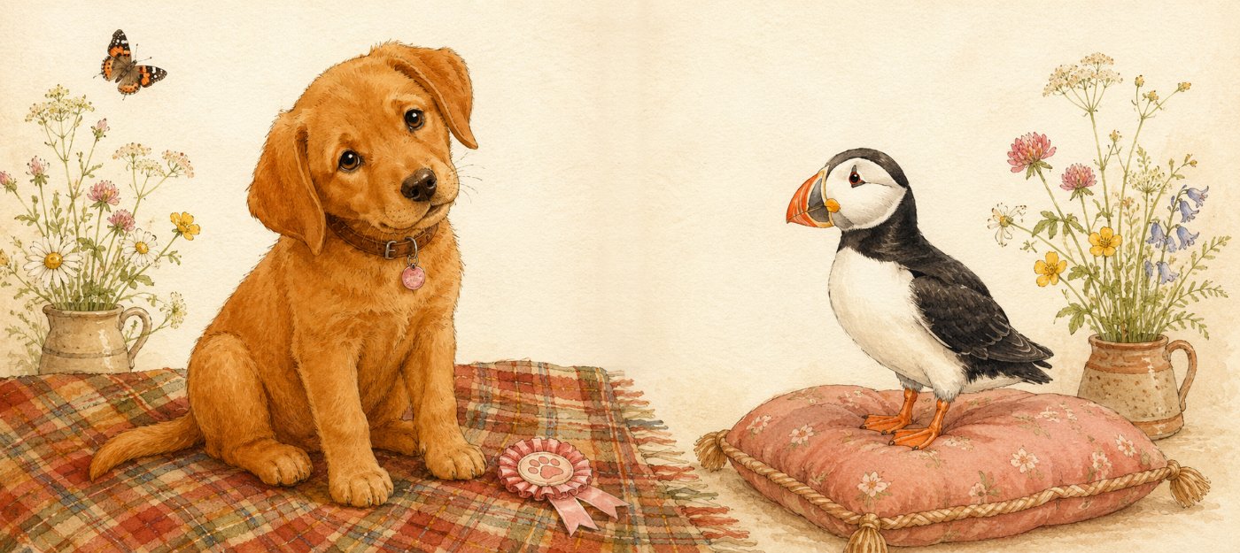 A puffin with a Labrador nose. From that day, the name just stuck.